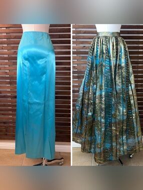 Turquoise Blue Satin & Paisley Full Skirt Set - Women